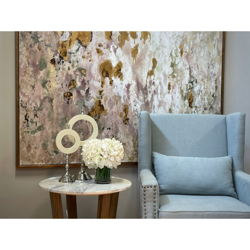Hydrangea Floral Arrangement in Glass Vase with Grass