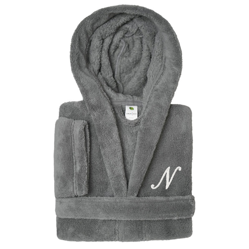 Peignoir en molleton mi-mollet personnalisé pour enfants avec poches et capuche, L, N