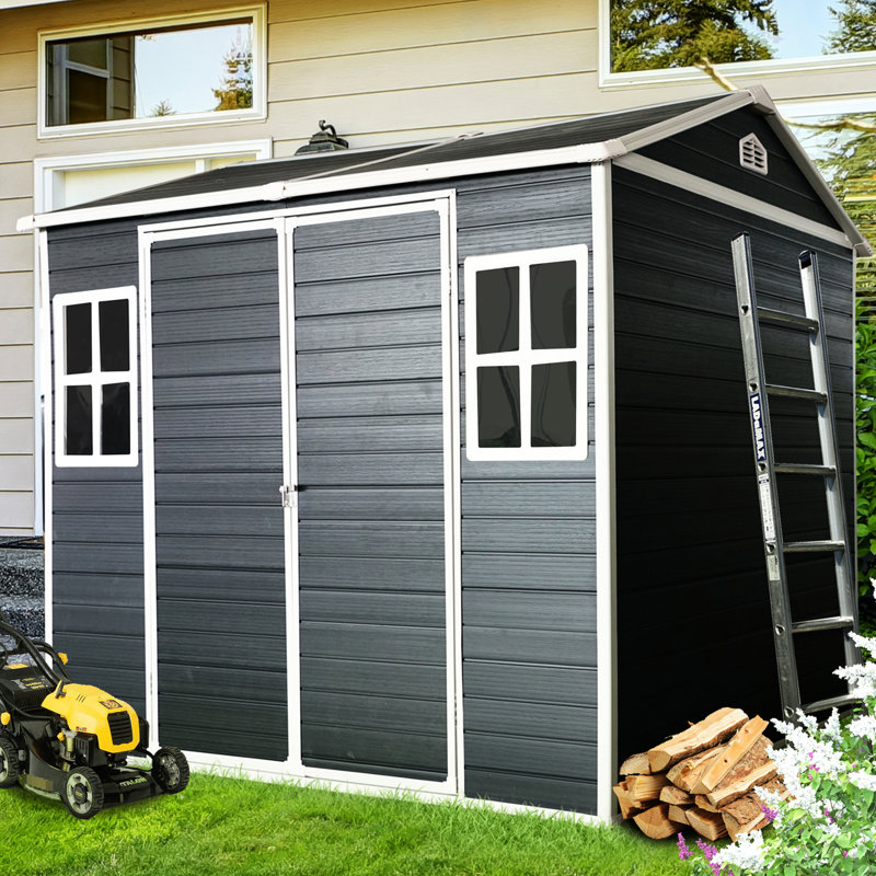Remise extérieure imperméable 8 po x 6 pi - Résine avec plancher, deux fenêtres et porte verrouillable pour patio