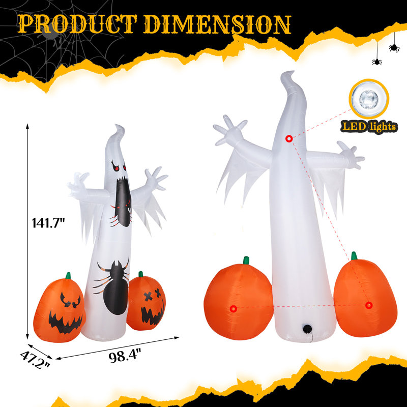 Décorations d'extérieur gonflables citrouille fantôme 8 pi Halloween