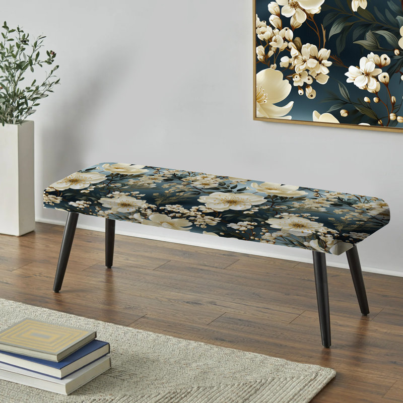 Floral Upholstered Black Bench, Vincenzo