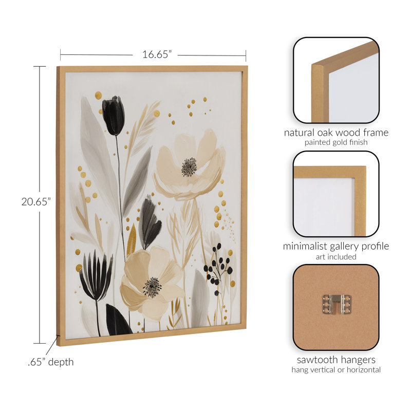 Adorable fleur murale, Cadre doré, H 16,65 po x l 20,65 po