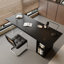 Bureau rectangulaire noir en bois massif + acrylique + fer-267673549