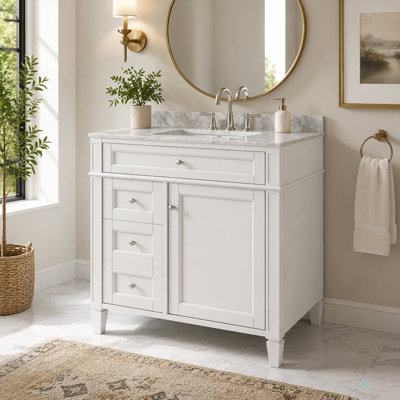 30'' Bathroom Vanity Without Top Sink, Modern Bathroom Storage Cabinet With 2 Drawers And A Tip-Out Drawer (NOT INCLUDE BASIN)