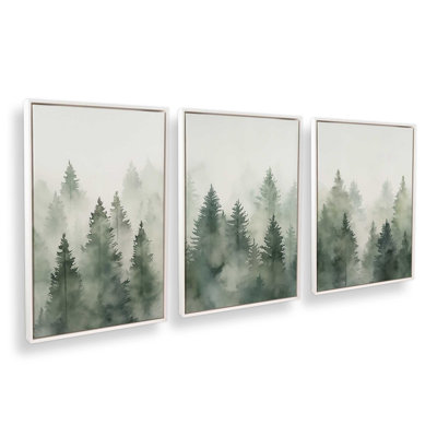 «Foggy Morning Woodland», ensemble de 3 impressions sur toile
