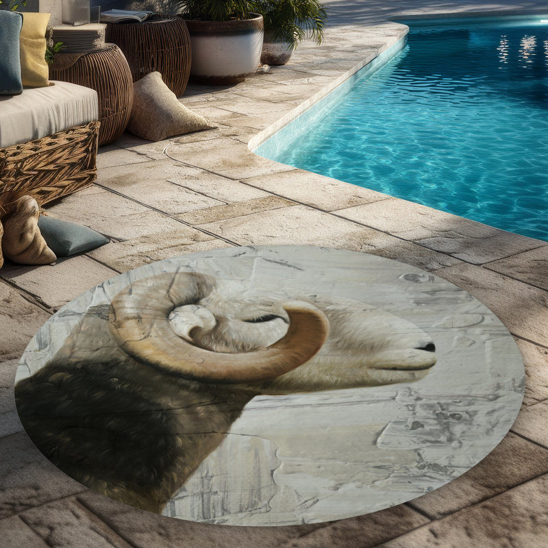 Aries Rustic Animals Round Outdoor Area Rug for Home Decor