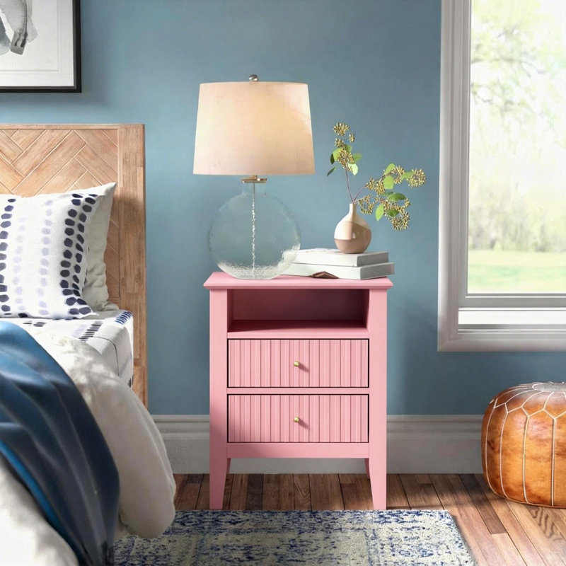 Amberrae 2 Drawer Bedside Table, Pink 