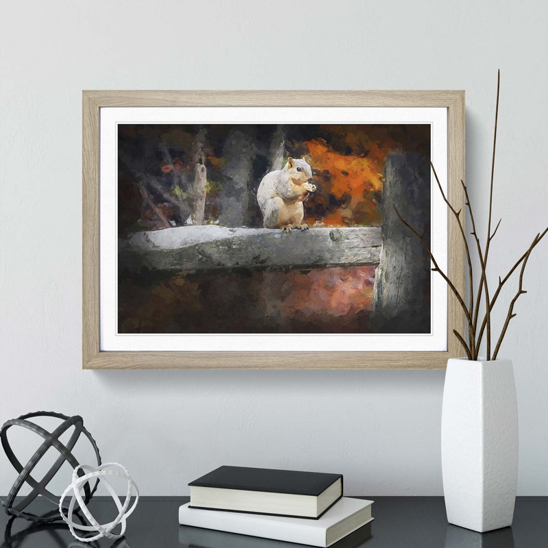 Squirrel by an Autumn Forest in Abstract - Framed Print, Oak Framed, 36cm H x 48cm W x 2cm D