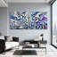 Ensemble de 3 reproductions d'art sur toiles abstraites avec formes géométriques et reflets, "Cités et pays"-1175656928