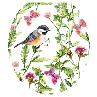 Bird Garden Toilet Seat Decal – Toilet Tattoos Floral Static Cling Vinyl Lid Cover Fits Round & Elongated Seats