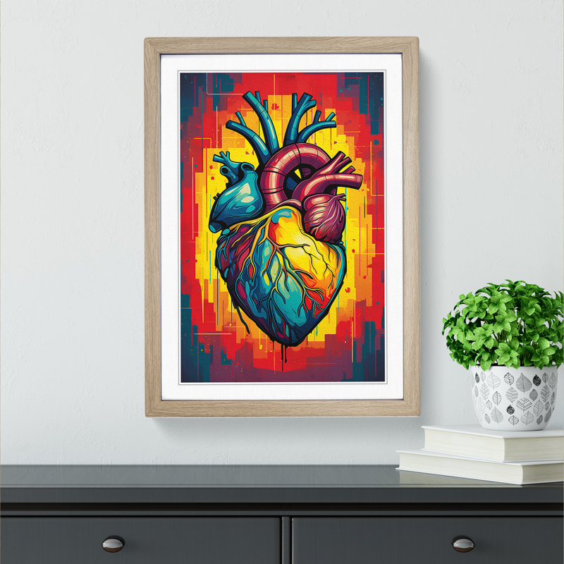 Anatomical Heart Pop Art - Framed Print, Oak Framed, 46cm H x 34cm W