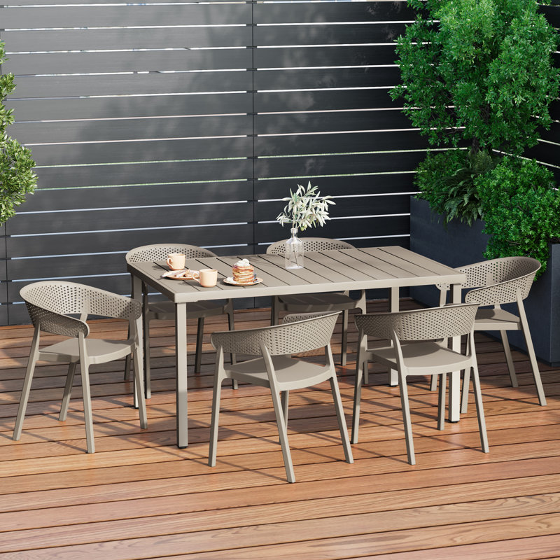 6-Person Outdoor Rectangular Dining Set, Beige