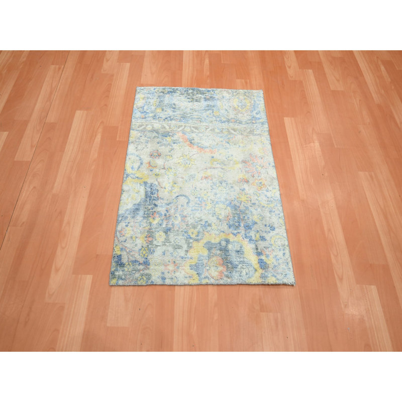 Tapis gris en laine et soie pure noué à la main 2 pi 1 po x 2 pi 10 po 27BE5423A4C34CD7B10121AF06217D59