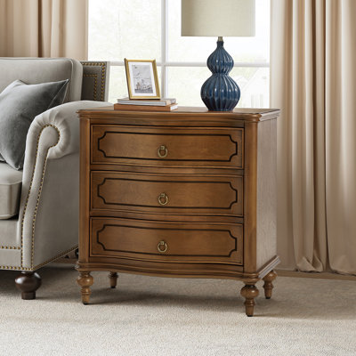 Elfine 28'' W Traditional Curves End Table with Charging Station and Solid Wood Legs and Metal Knob