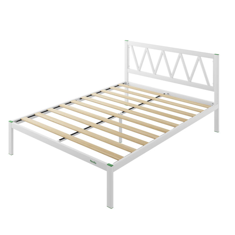 Base de lit plateforme 38 po en métal avec tête de lit, Grand, Noir