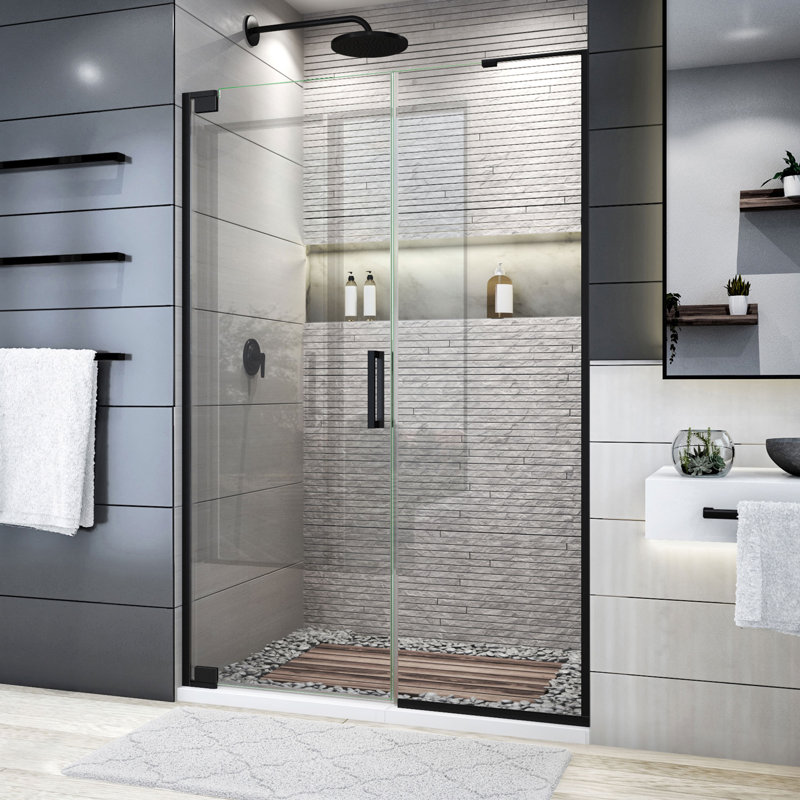 Porte de douche pivotante sans cadre Elegance Plus l 46 po x H 72 po avec technologie ClearMax ™, Noir satiné