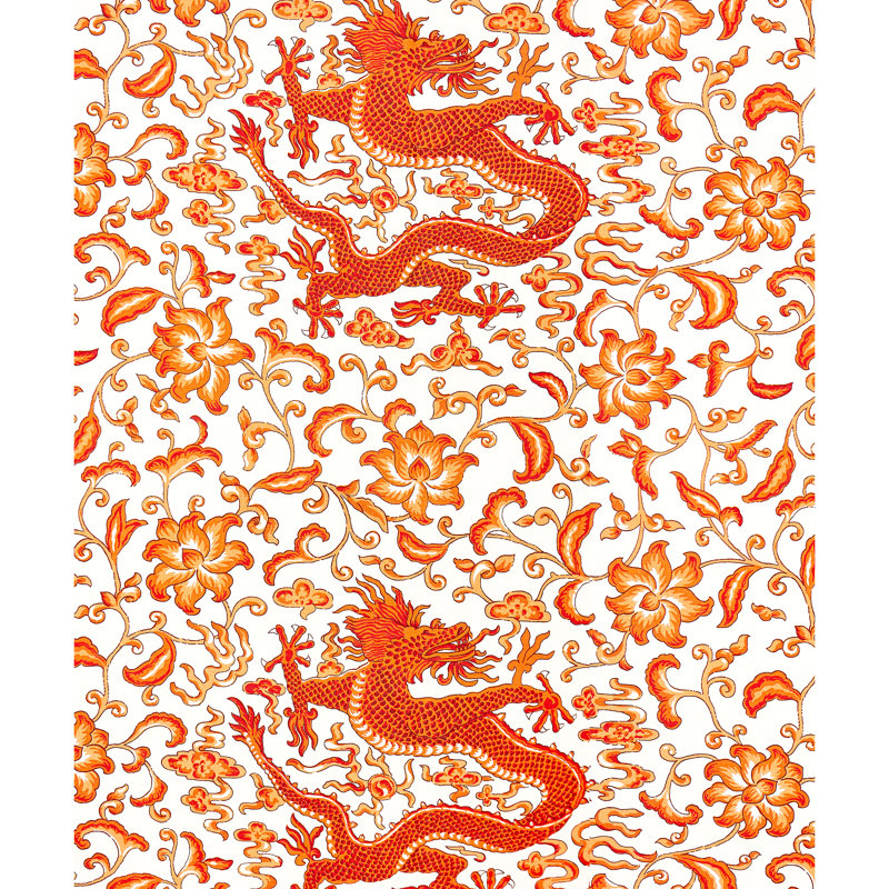 Oriana Chi'en Dragon Linen Print Fabric, Persimmon