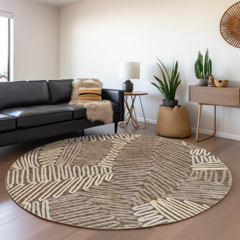 Premium Machine Washable Prisco Chocolate Rug, Round 8'