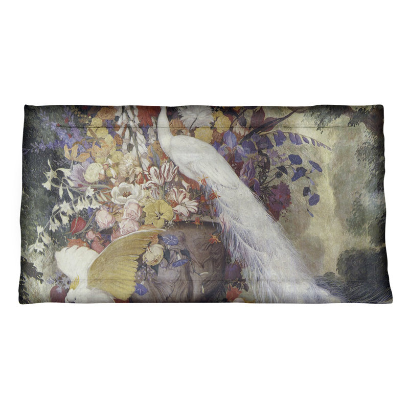 Taie décorative à motif de paon Jessie Arms Botke, Grand, Blanc, Polyester