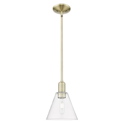 Arcadia - Benston - Mini-luminaire suspendu 1 tige 12 po - Finition laiton antique - Abat-jour transparent