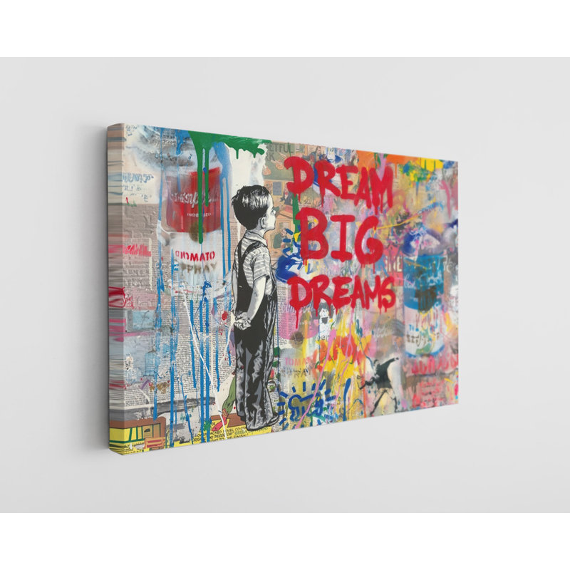 Banksy Dream Big Dreams Graffiti Canvas Print, 40" H X 60" W