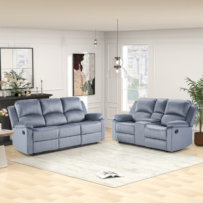 2-Piece Modern Skin-Friendly Microfiber Manual Reclining Loveseat & 3-Seater Sofa Set With Super Soft Backrest & Seat