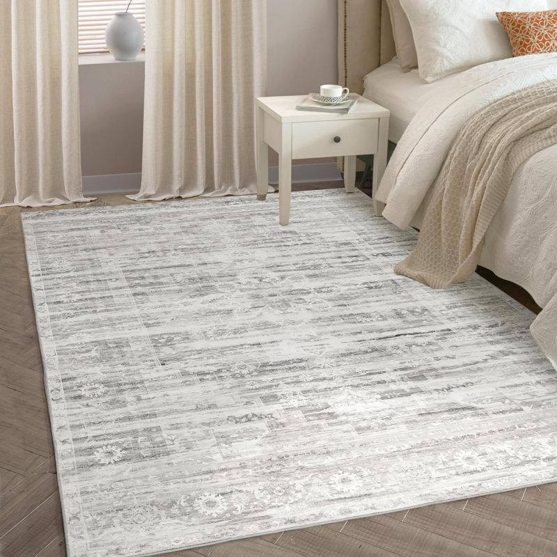 Machine Washable Area Rugs For Living Room Non-Slip Backing Foldable Boho Floral Carpet Rugs, Rectangle 4' x 6'