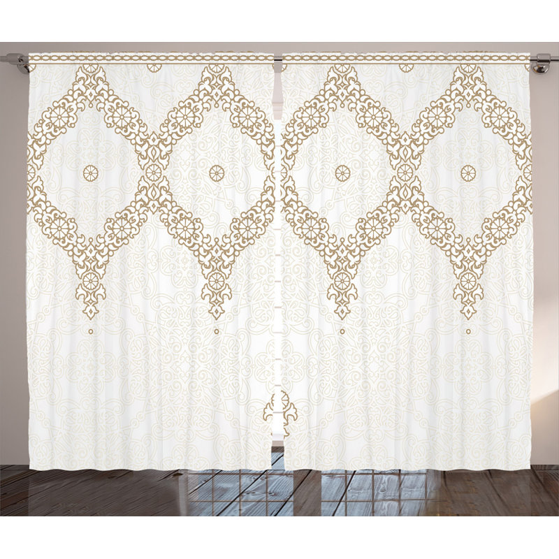 Moroccan Damask Semi-Sheer Rod Pocket Curtain Panels, 54" W x 96" L