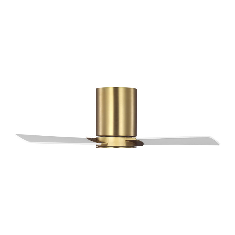  Rozzen 32 Hugger Indoor Ceiling Fan with Matte White ABS blades and Handheld Remote, Burnished Brass, Matte White ABS