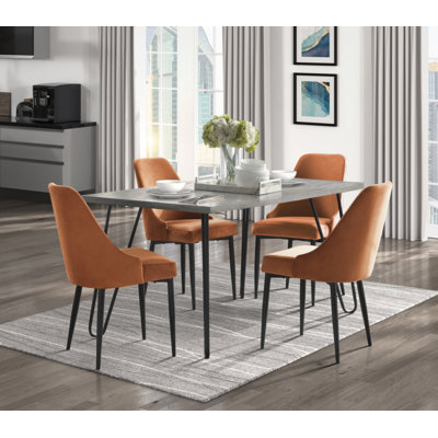 Modern Sleek Design 5Pc Dining Set Table And 4X Side Chairs Orange Velvet Casual Metal Frame Stylish Dining Furniture -  Corrigan StudioÂ®, 4F25072EBFE34B598D831F8C00E0B7F3