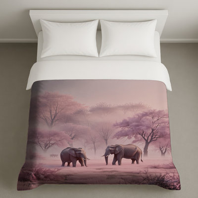Elephants In Pink Forest Duvet Covers