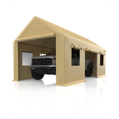 Abri d'auto portatif robuste 13 pi x 20 pi, cadre en acier renforcé, 4 portes à enroulement et 4 fenêtres, abri spacieux pour ramassage, bateau, VUS et équipement