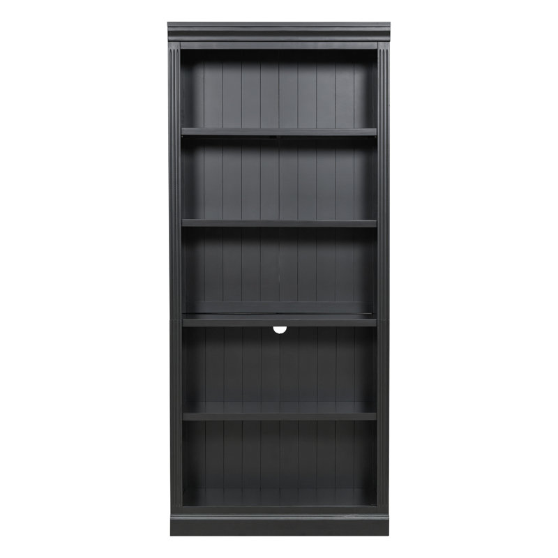 83.4" Tall Wood Bookcase with light strip, Black