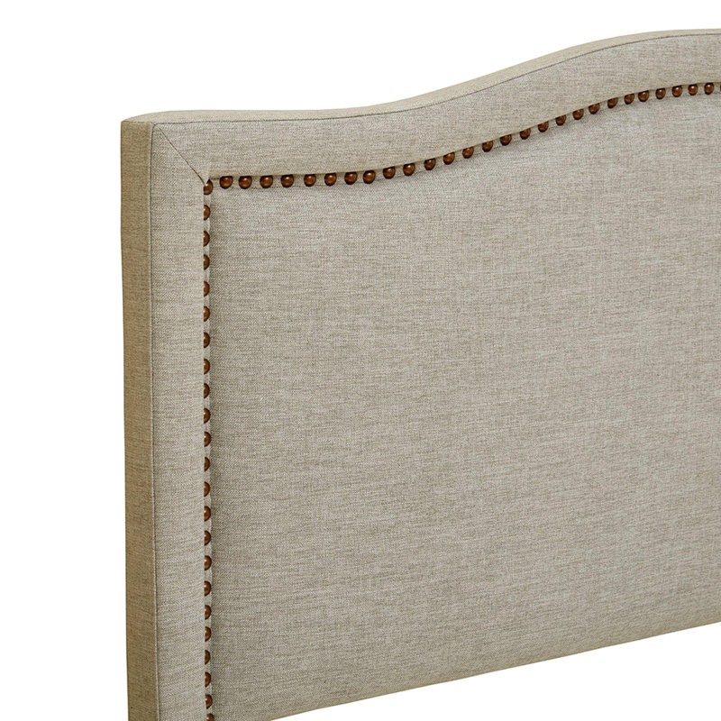 Upholstered Headboard Queen Size - 100% , Copper Nailhead Ornament, Plywood Queen, Detail, Metal Legs, Queen
