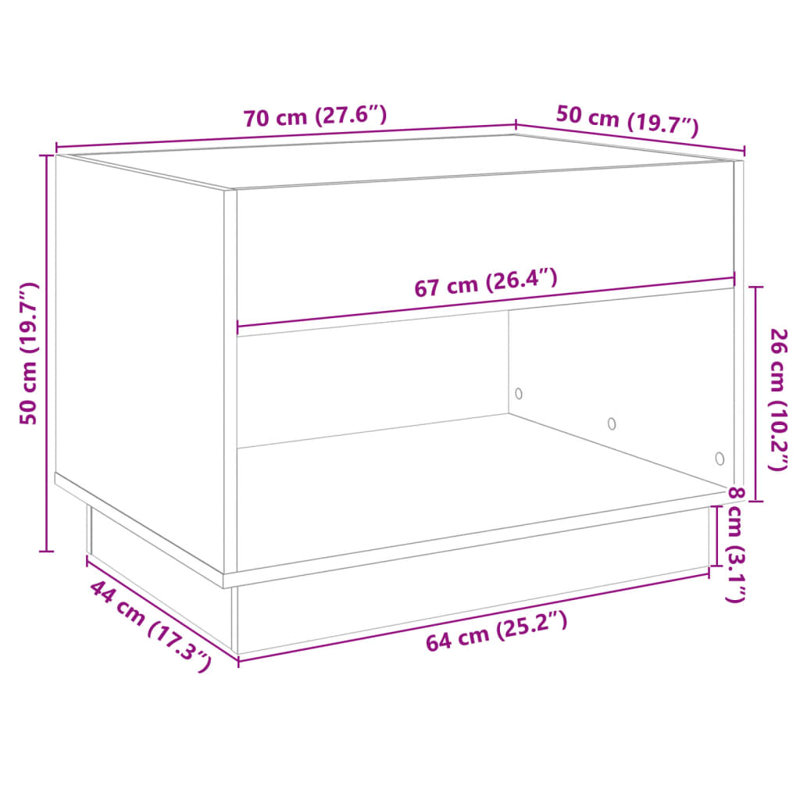 Cytlalli Coffee Table with Storage, Grey Sonoma, 50cm H x 70cm L x 50cm W