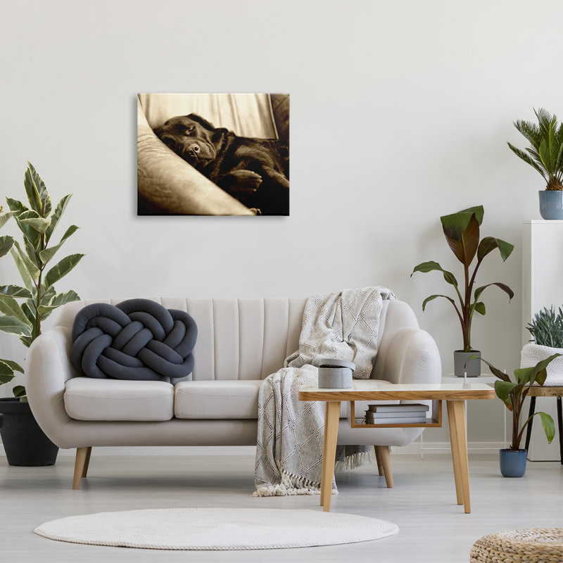 «Cuddling Labrador Dog Sleeping Cozy sépia» par James Dobson - photographie sur toile tendue, H 24 po x l 30 po x P 1,5 po