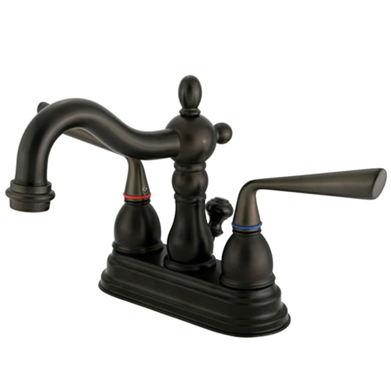 Kingston Brass Silver Sage Two-Handle 3-Hole Deck Mount 4" Centerset Bathroom Faucet with Brass Pop-Up, Oil Rubbed Bronze