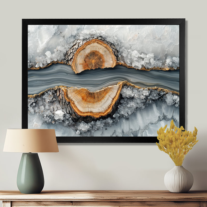 «Winter Dam River of Wood Slide and Crystal II», art mural, H 16 po x l 32 po, Avec cadre, Noir