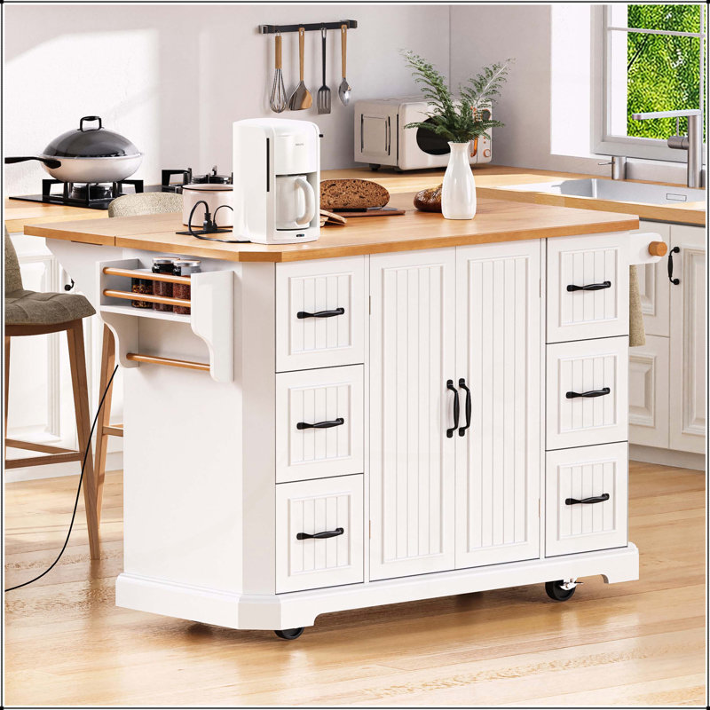 Versatile Rolling Kitchen Island with Multiple Storage Options and Modern Design, White