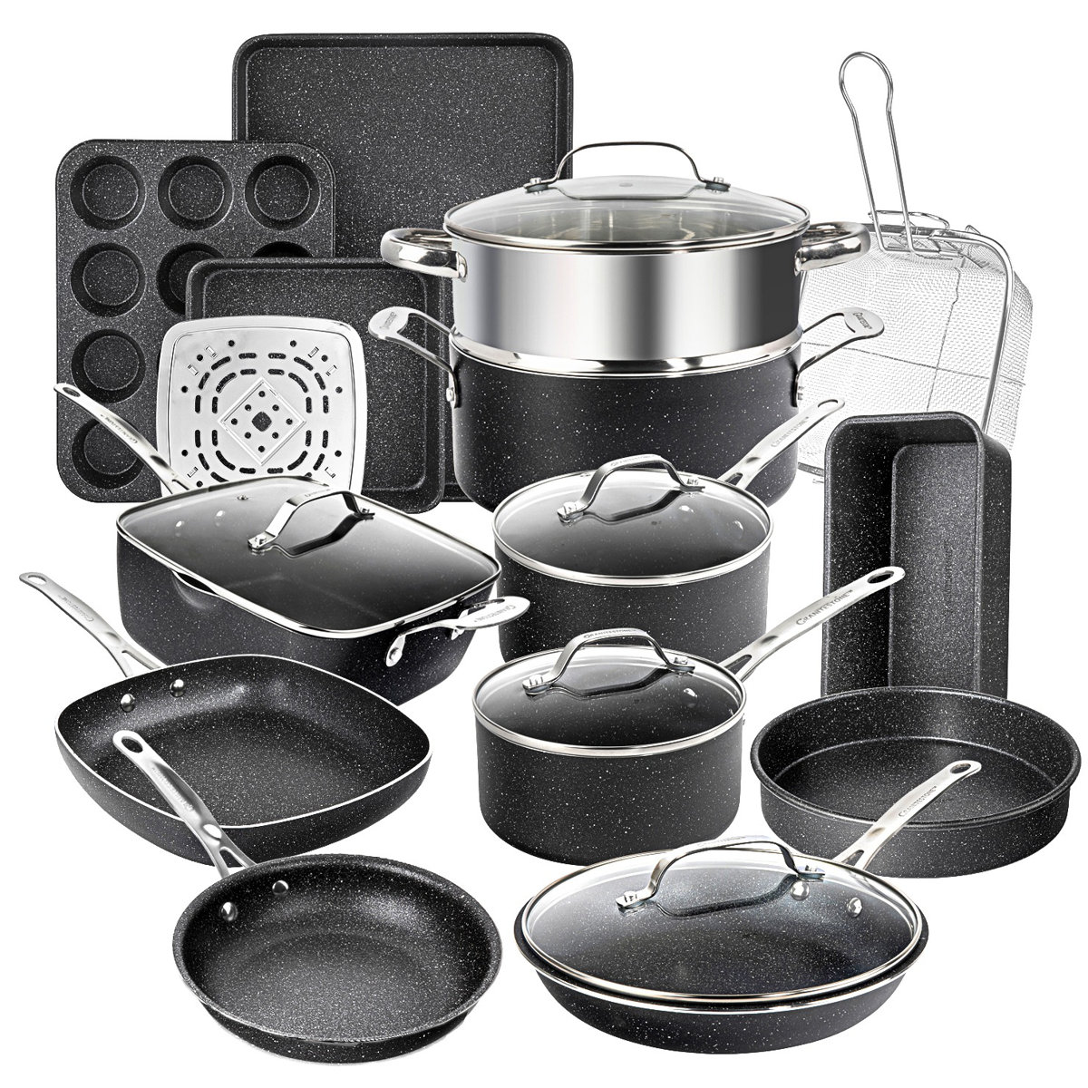 Blue 20 Piece Aluminum Non Stick Cookware & Bakeware Set with Ultra Nonstick Surface, Oven & Dishwasher Safe