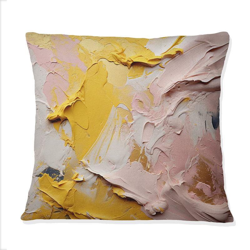 Célébration de la destinée abstraite, peinture or rose - Coussin décoratif avec peinture abstraite