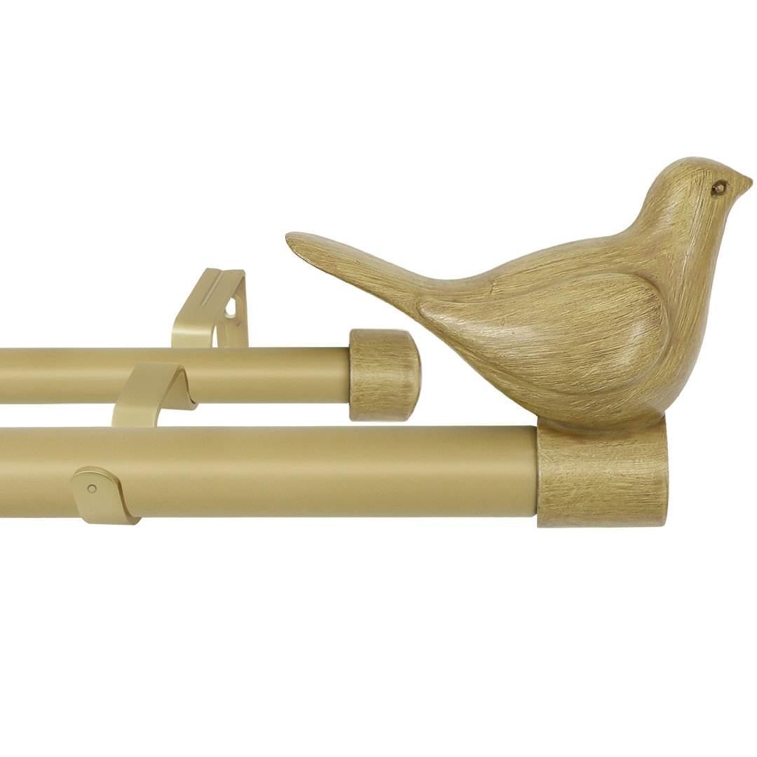 Nazeef MERIVILLE 3/4" Diameter Farmhouse Double Window Treatment Curtain Rod, Bird Finials Winston Porter 