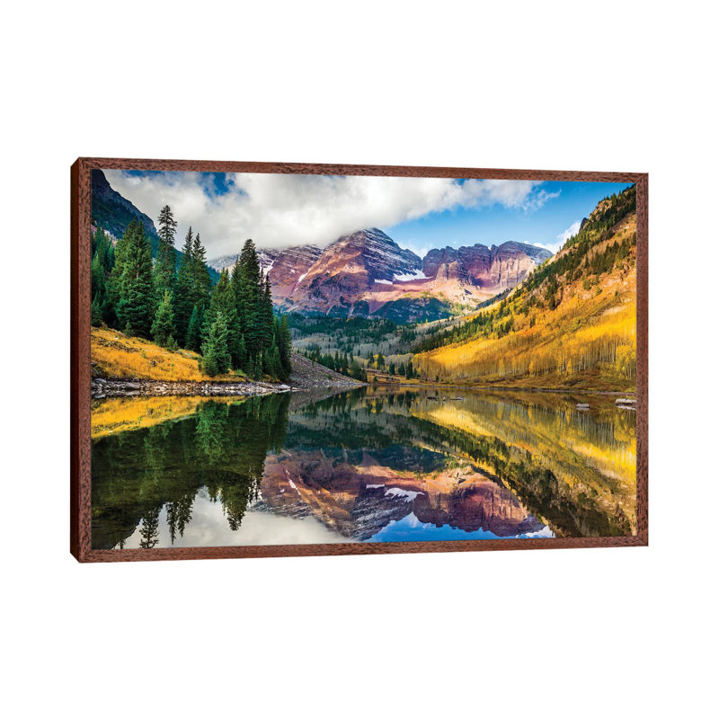 Maroon Bells, Colourado by Susanne Kremer - Print on Canvas, 66.04 cm H x 45.72 cm W, Classic Brown Wood Framed