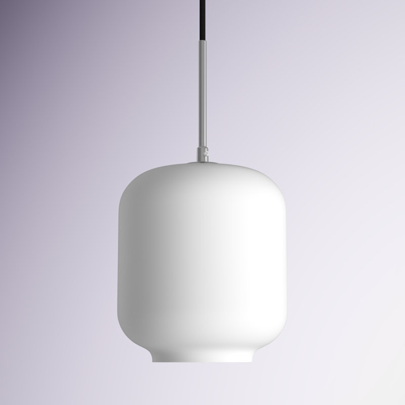 Luminaire suspendu à bocal unique à 1 lumière Drinkard, Chrome, Blanc givré, H 12,6 po x l 6,1 po x P 6,1 po