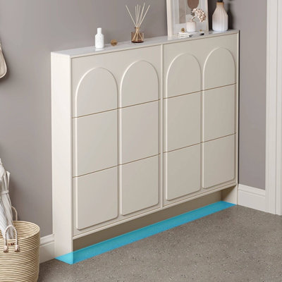 French cream style ultra-thin storage shoe cabinet