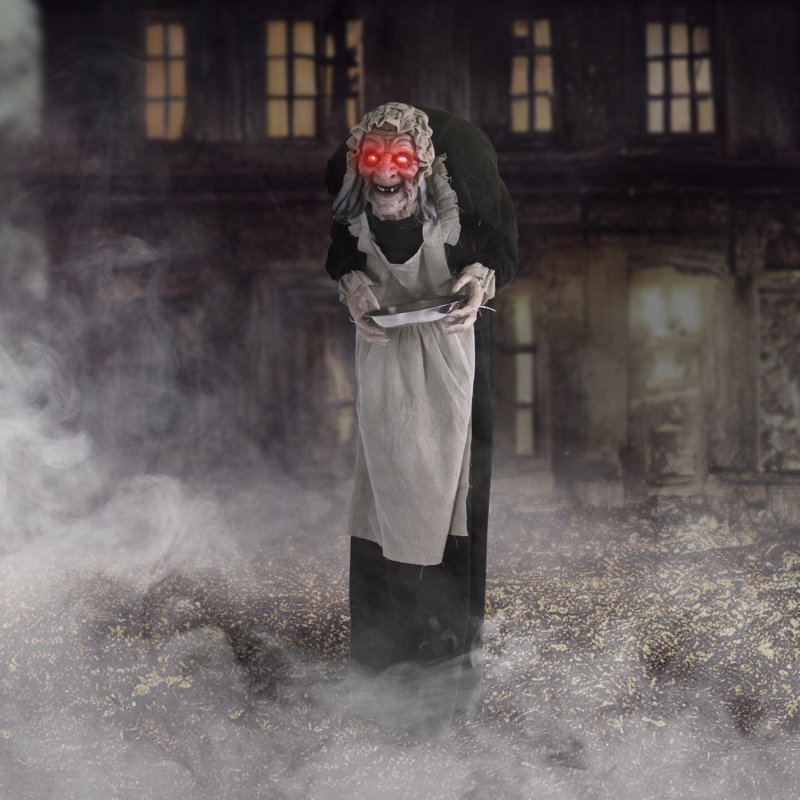 Haunted Hill Farm 60 In. Life-Size Halloween Animatronic, Scary Talking Zombie Maid with Touch Activated Lights and Sounds