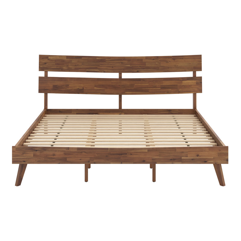 Solid Wood Bed Frame With Headboard, Cherry, King