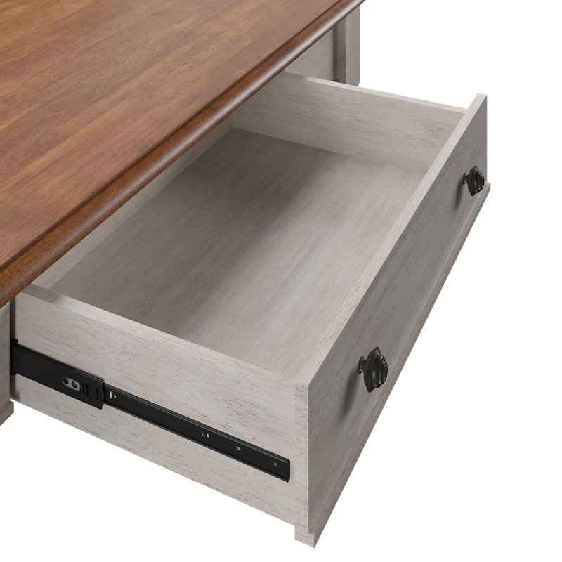 Avarie Solid Wood Writing Desk with Power Outlet, Antique White