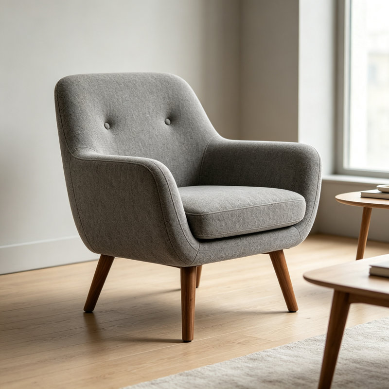 Fauteuil d'appoint, fauteuil de lecture moderne rembourré avec accoudoirs, en mousse haute densité, idéal pour le salon, la chambre ou le bureau, gris.