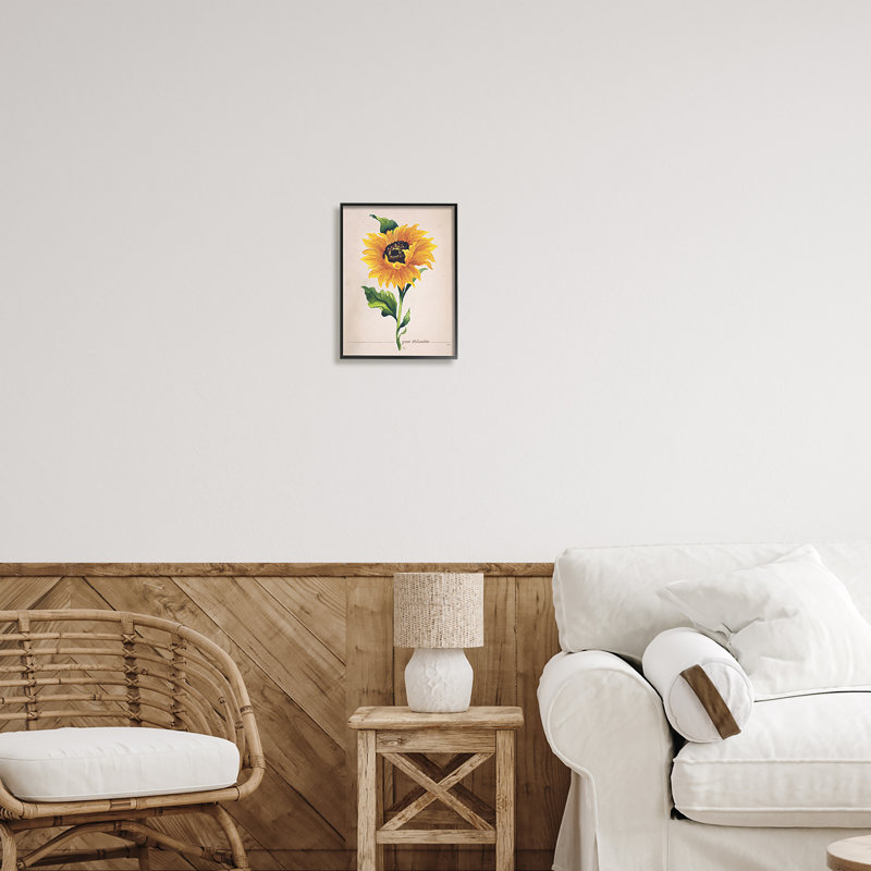 «Single Sunflower Blossom Genus Name Study Page» par Elizabeth Medley - cadre flottant, impression sur toile
